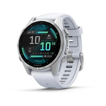 fenix 8 43mm AMOLED, ezüst, fehér szilikon szíjjal (ED)