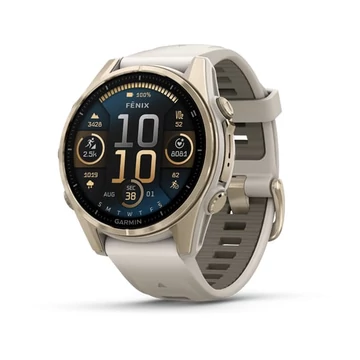 fenix 8 43mm AMOLED Sapphire, krémarany, homokkő/szürke szilikon szíjjal (ED XD)